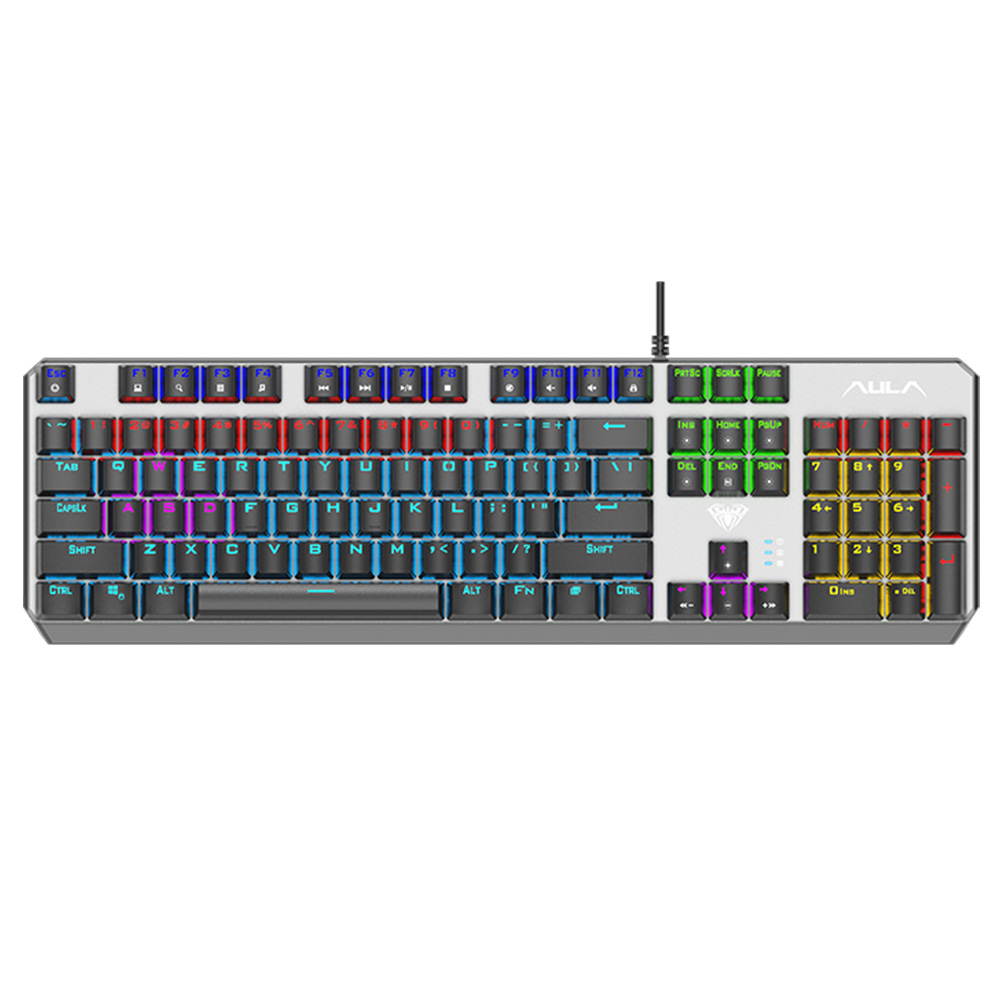 AULA F2066 II Wired Mechanical Gaming Keyboard with 104 Keys Support 6-key and N-key Mode Metal Panel Keyboard, Black