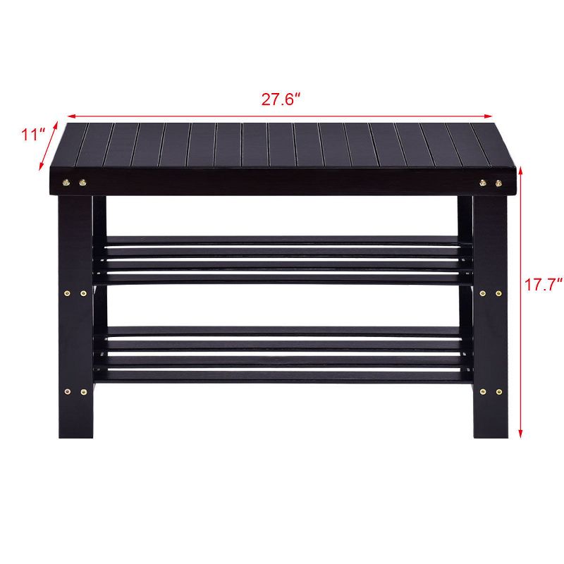 Costway 3 Tier Bamboo Shoe Rack Bench Storage Shelf Organizer Entryway Home Furni Black