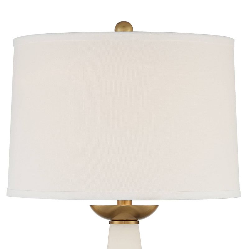 Possini Euro Design Modern Luxury Table Lamp with Night Light Alabaster Glass Brass White Fabric Drum Living Room Bedroom House