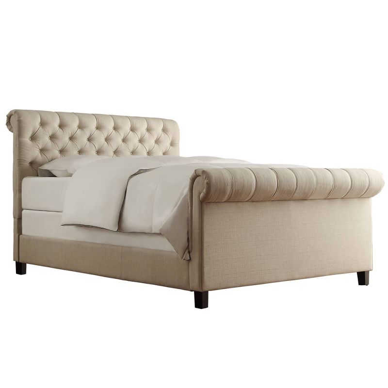 King Dimme Rolled Top Tufted Bed Platform Linen Beige - Inspire Q