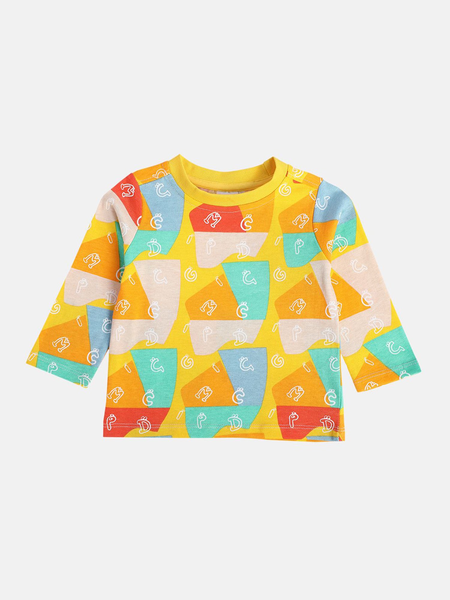 MINIKLUB Boys Navy & Yellow Printed Full Sleeves T-Shirt with Dungaree