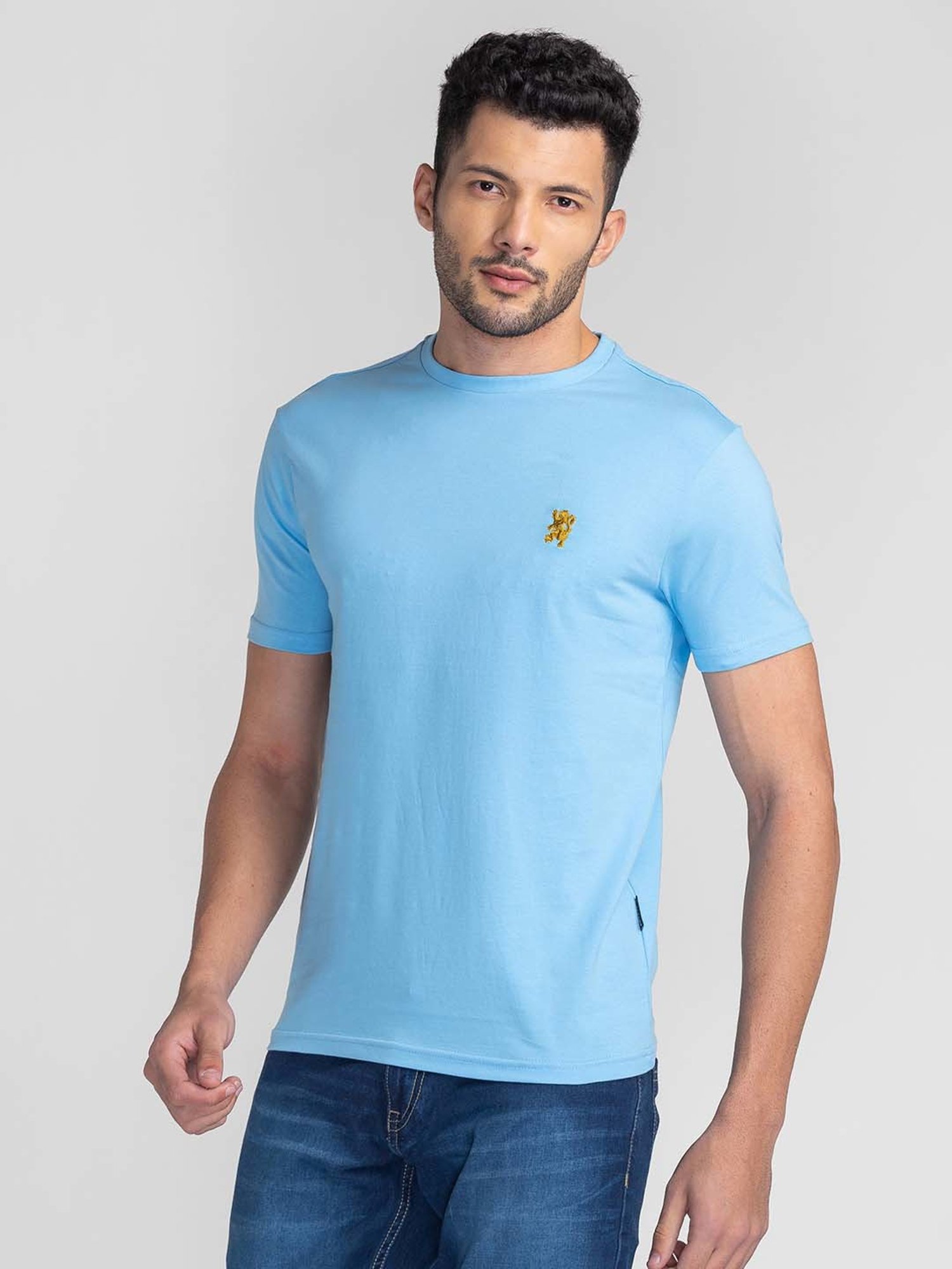 Giordano Sky Blue Slim Fit Crew T-Shirt