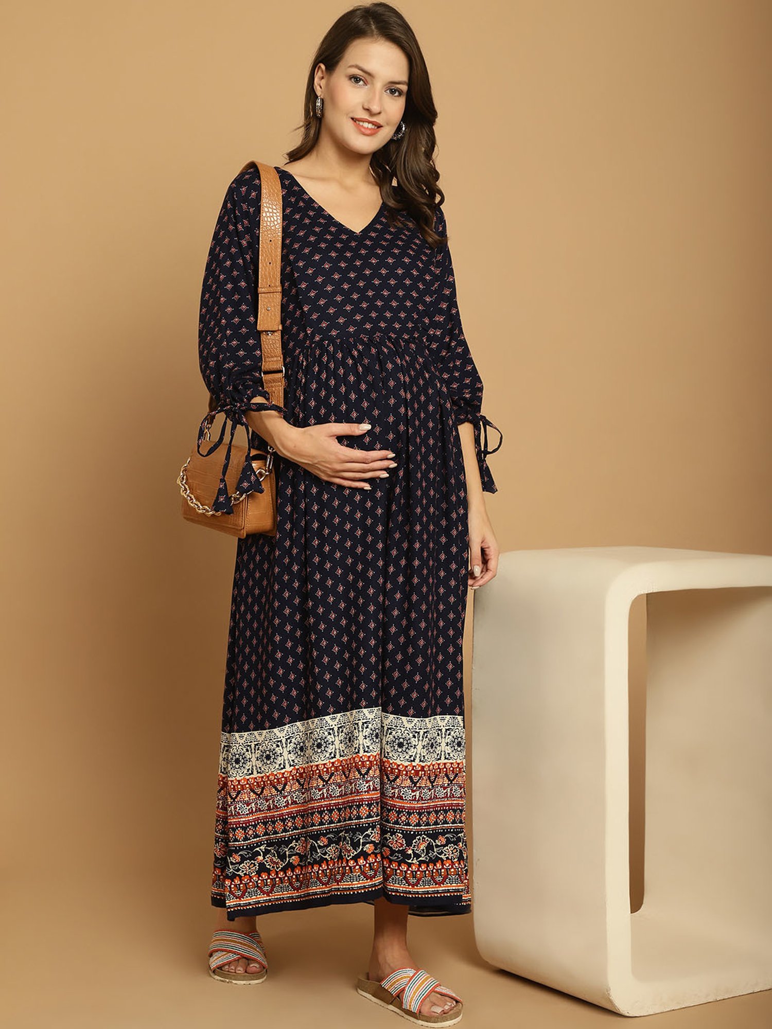 Secret Wish Navy Printed Maternity Night Dress