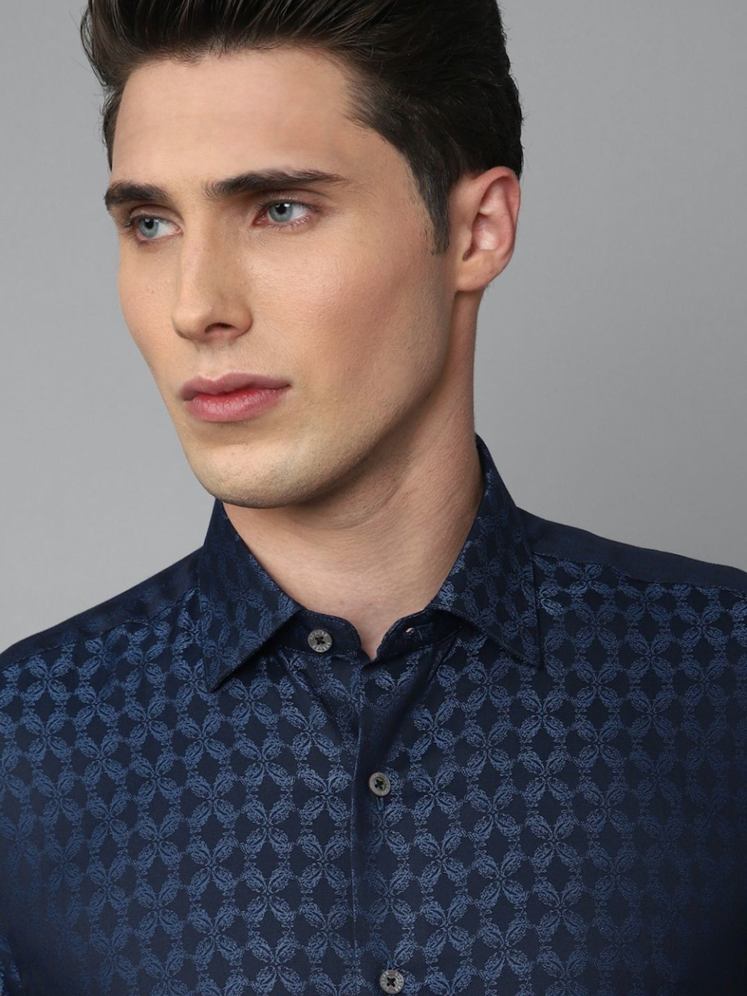 Luxure By Louis Philippe Navy Blue Regular Fit Printed Shirt