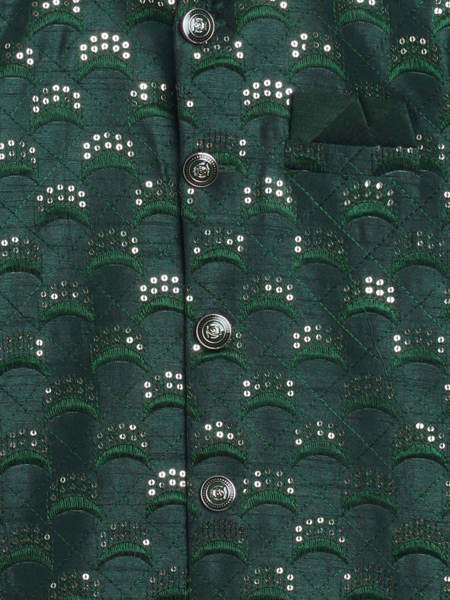 VASTRAMAY Boys Turquoise Floral Full Sleeves Indowestern