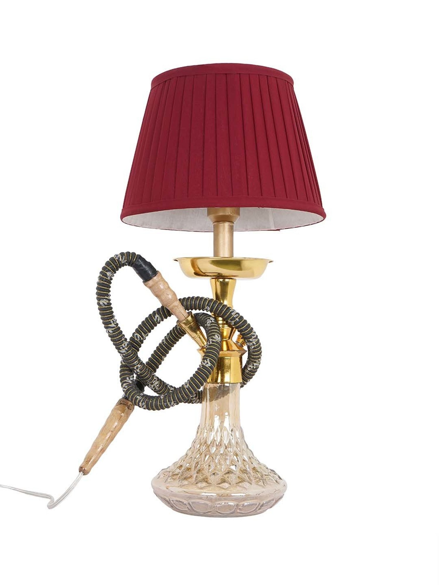 Fos Lighting Unique Cultural Fusion with Maroon Pleated Shade Hookah Table Lamp