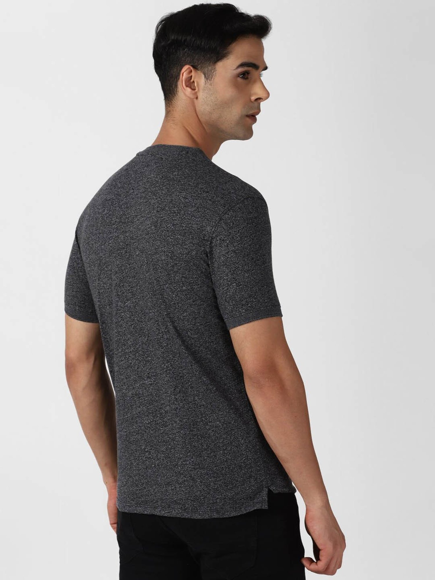 V Dot Grey Slim Fit Texture Henley T-Shirt