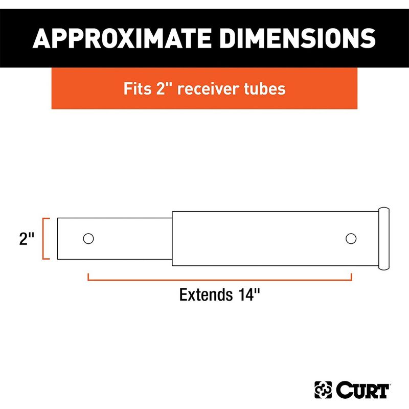 CURT 45795 14 Inch Corrosion Resistant Trailer Hitch Extension for 2 Inch Receiver Tube Holds 3500 Pounds and Extends Tow Load, Black