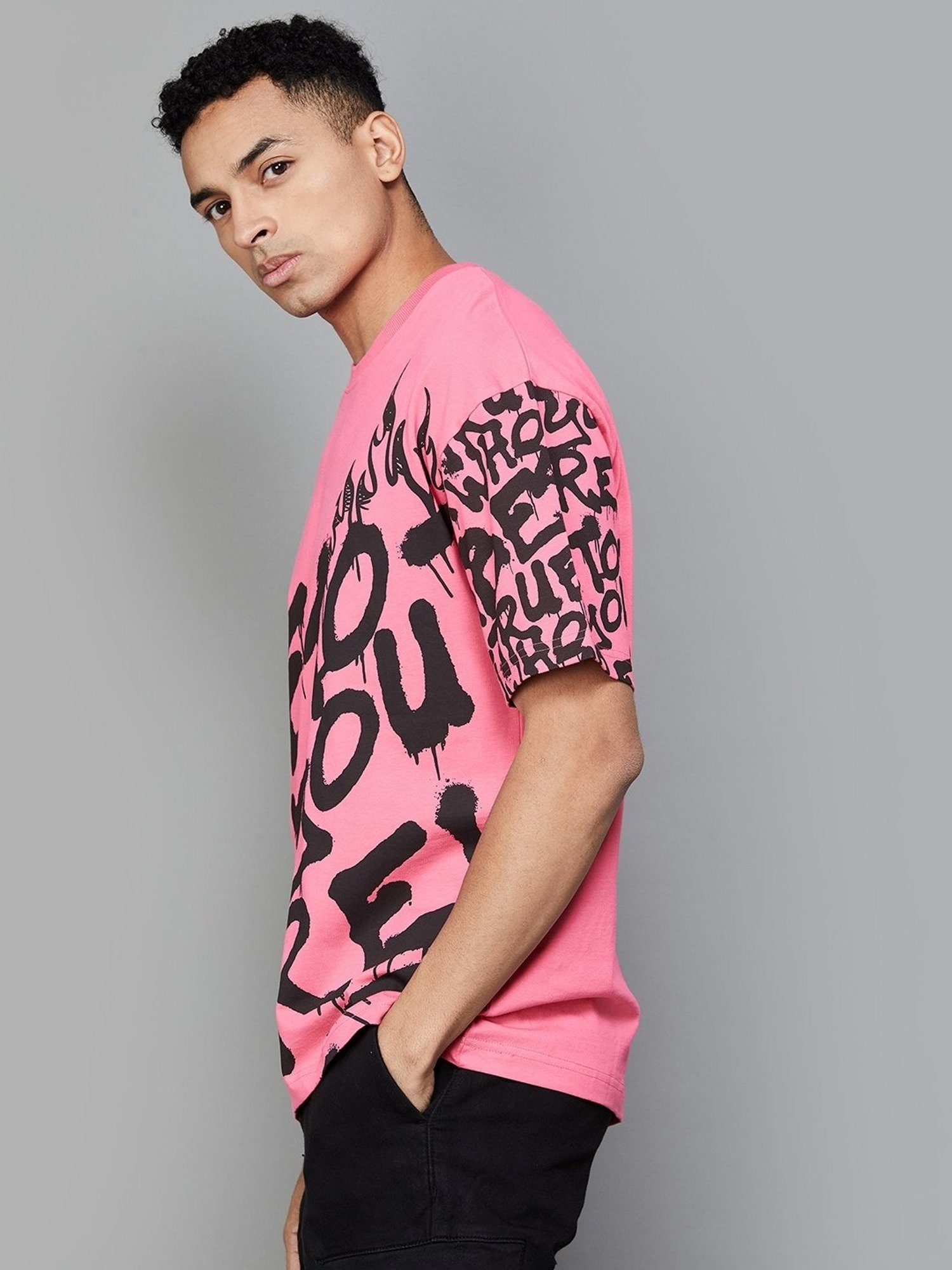 Forca by Lifestyle Pink Cotton Regular Fit Printed T-Shirt