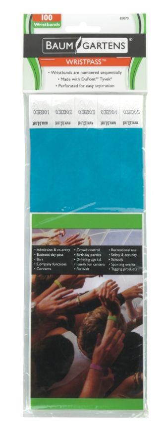 Baumgartens BAU85030 SICURIX Wristpass Security Wristbands, 3/4" x 10", Blue, 100/Pack, 1 Pack