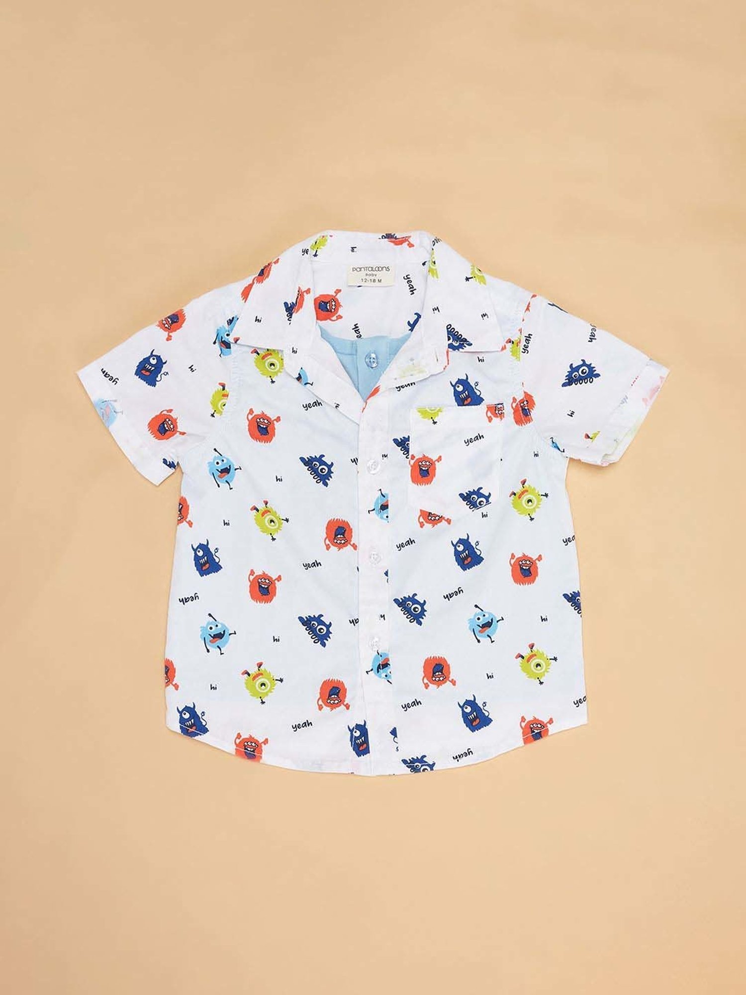Pantaloons Baby White Cotton Printed Shirt