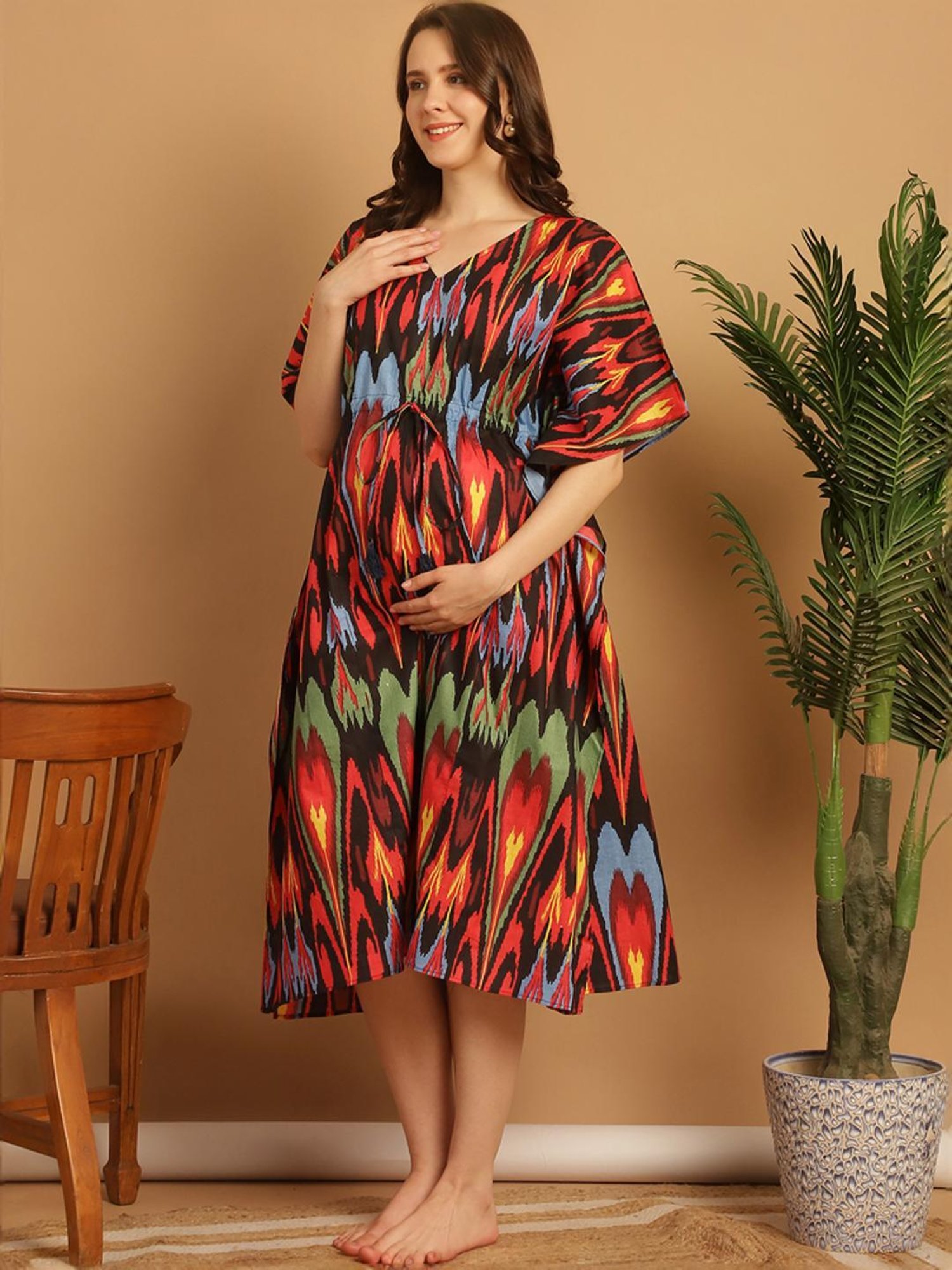 Secret Wish Black Cotton Printed Kaftan