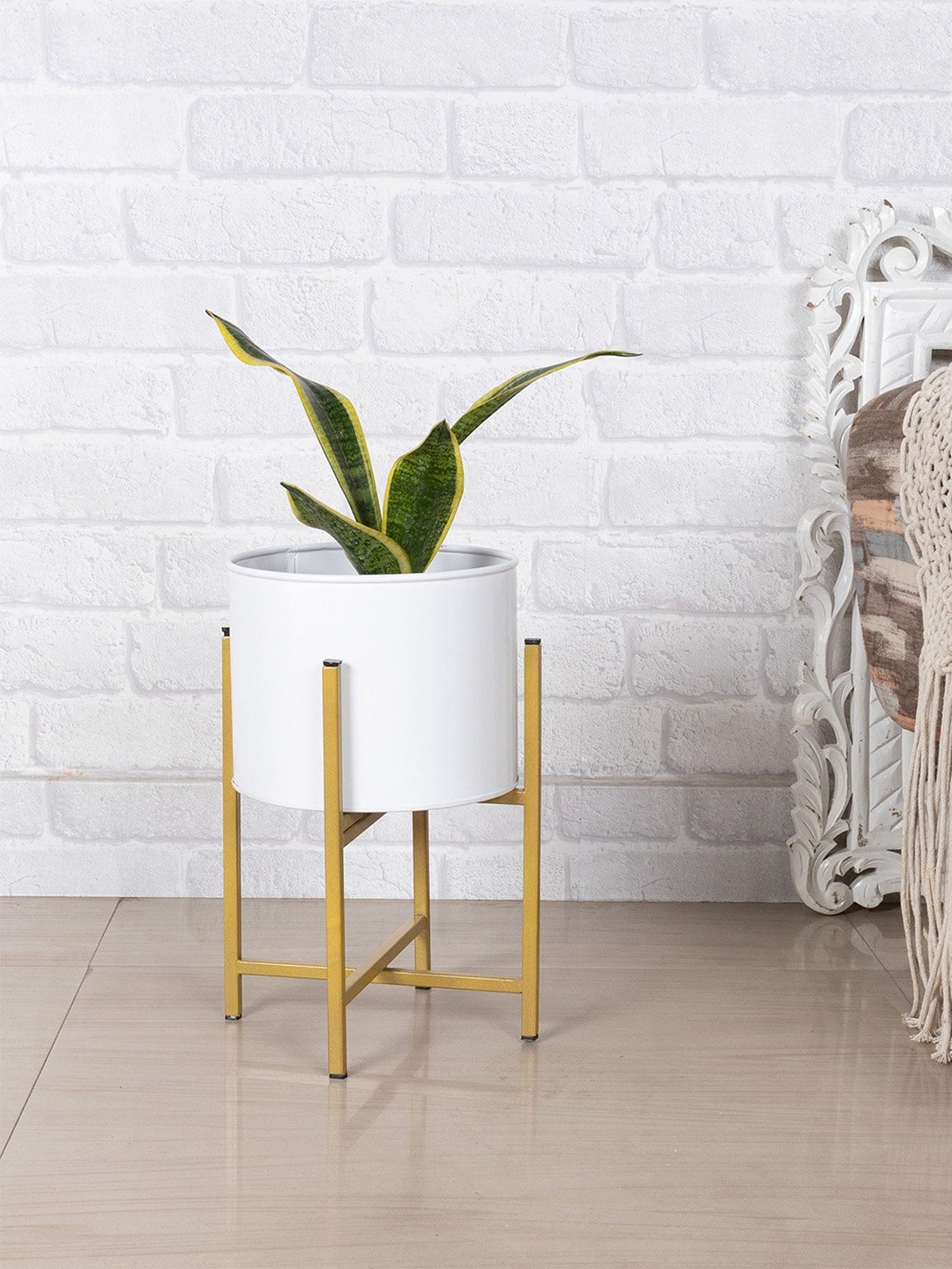 Homesake Gold Metal Small Planter with Stand