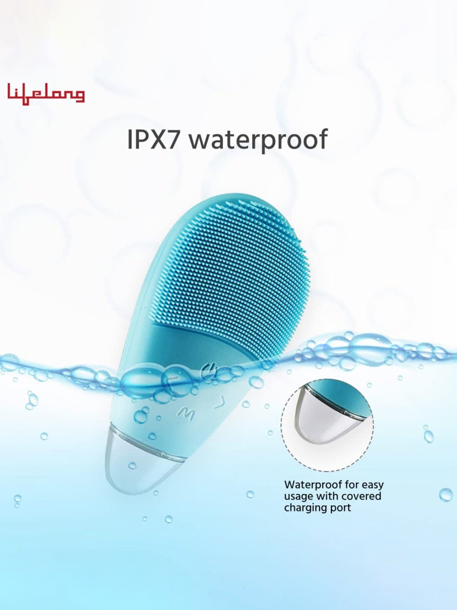 Lifelong LLM351 Facial Cleansing Massager Brush, Rechargeable Electric Handheld Face Massager (Blue)