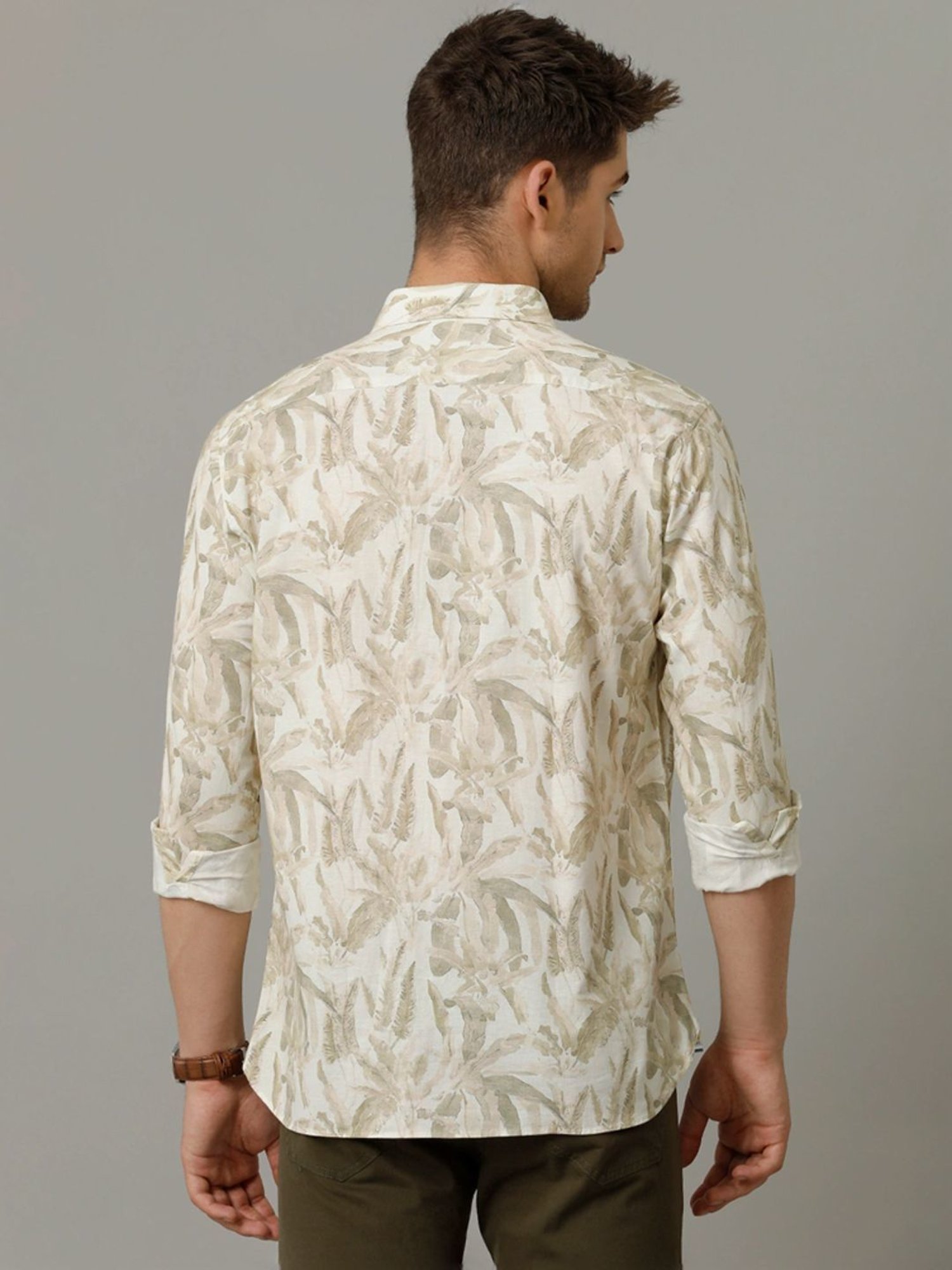 Cavallo By Linen Club Green Linen Contemporary Fit Printed Shirt