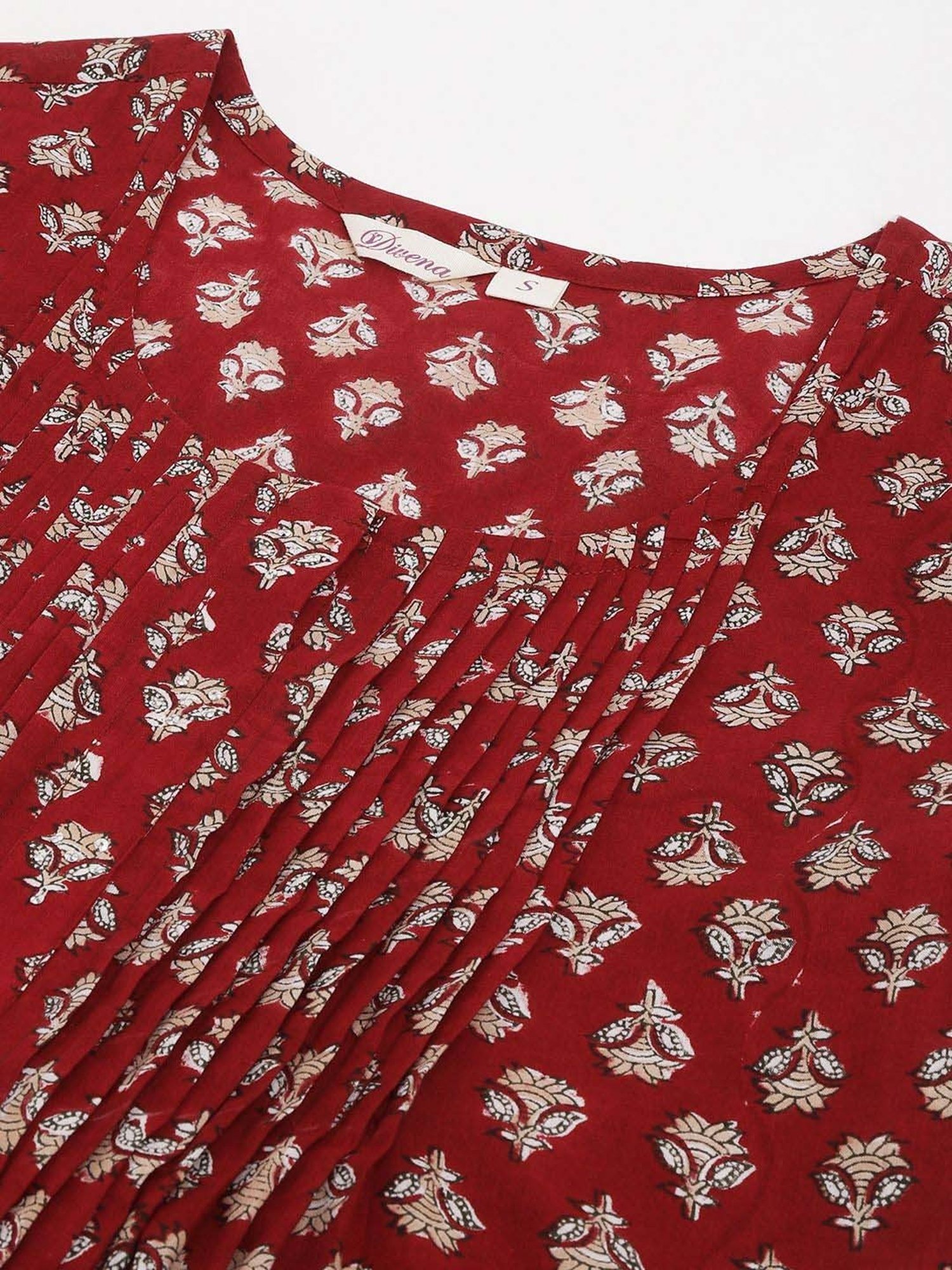Divena Maroon Cotton Floral Print Top