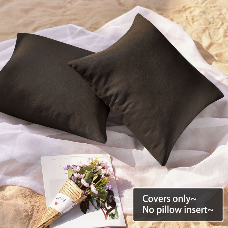 2 Pcs 18" x 18" Waterproof Polyester Fiber Solid Decorative Pillow Cover Brown - PiccoCasa