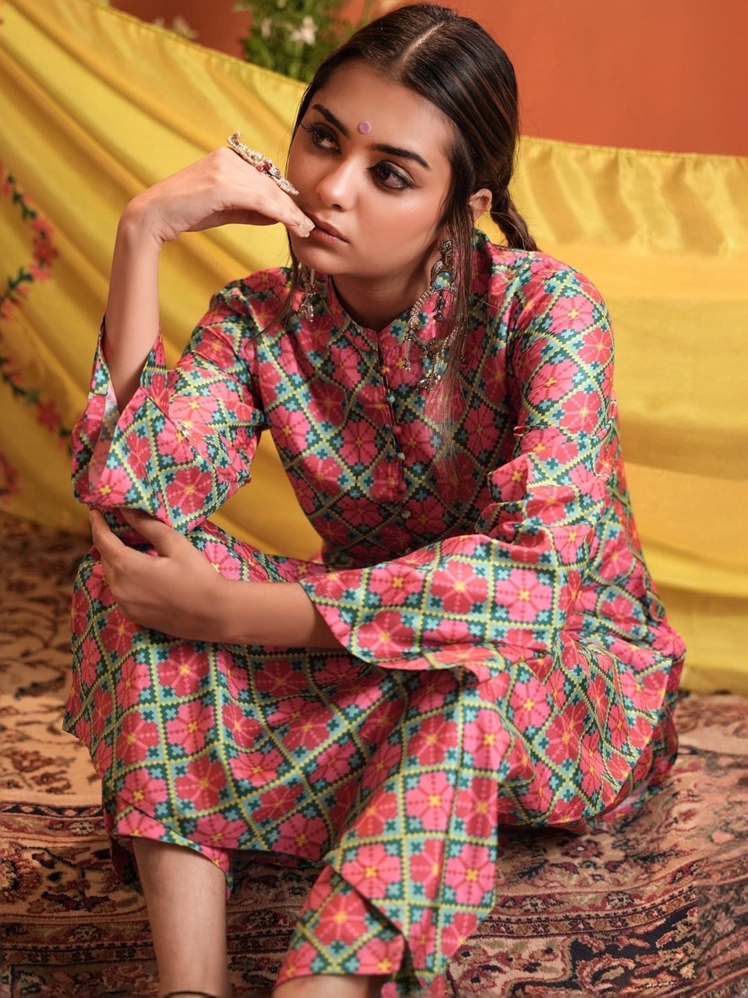 Heeposh Pink Printed Kurta Pant Set With Dupatta