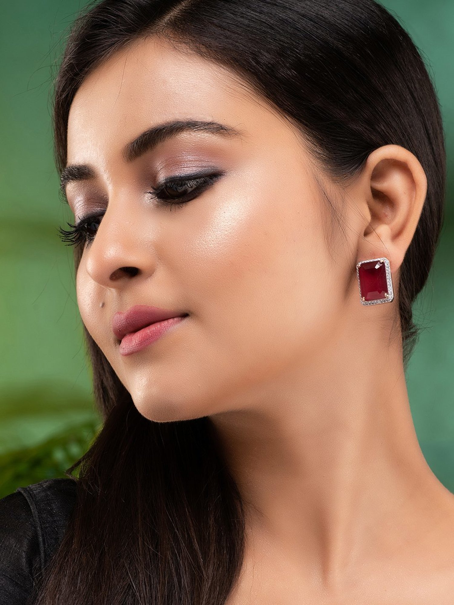 Saraf RS Jewellery Red Faux Glass Studded statement Earrings