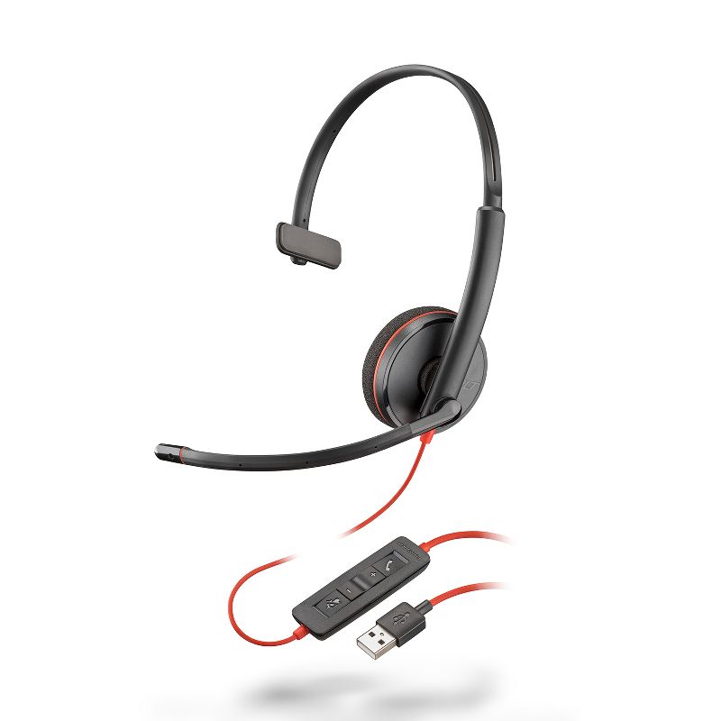 Plantronics Blackwire 3210 USB-A Corded / Wired Computer Headset, Single Ear Headset (Monaural), Black - Plantronics a Poly Company