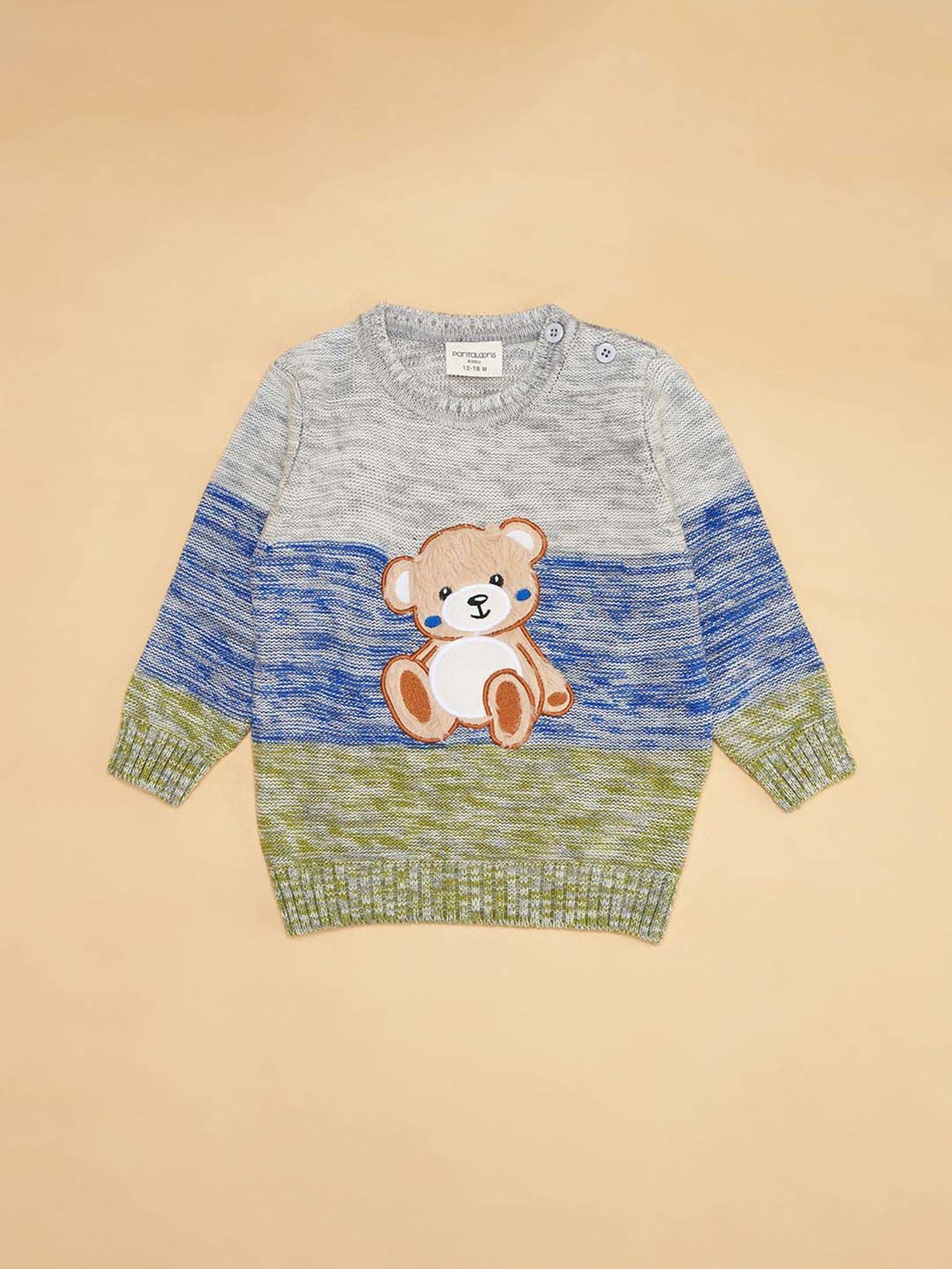 MINIKLUB Girls Green Self Design Full Sleeves Sweater