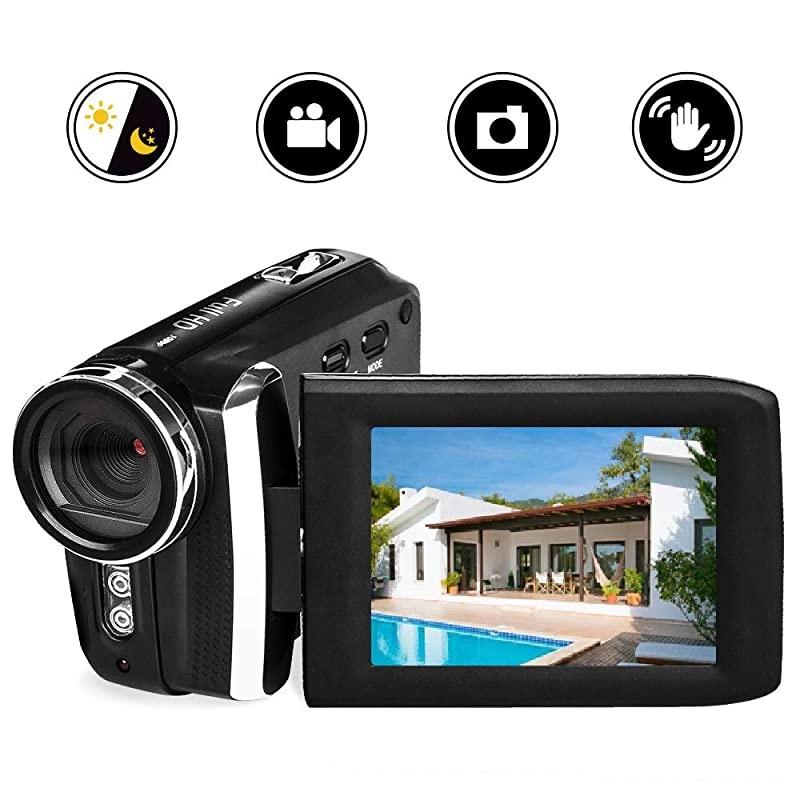 Video Camera 1080P Camcorder Vlogging Camera for YouTube, Digital Camera Recorder 270 Degree Rotation Flip Screen