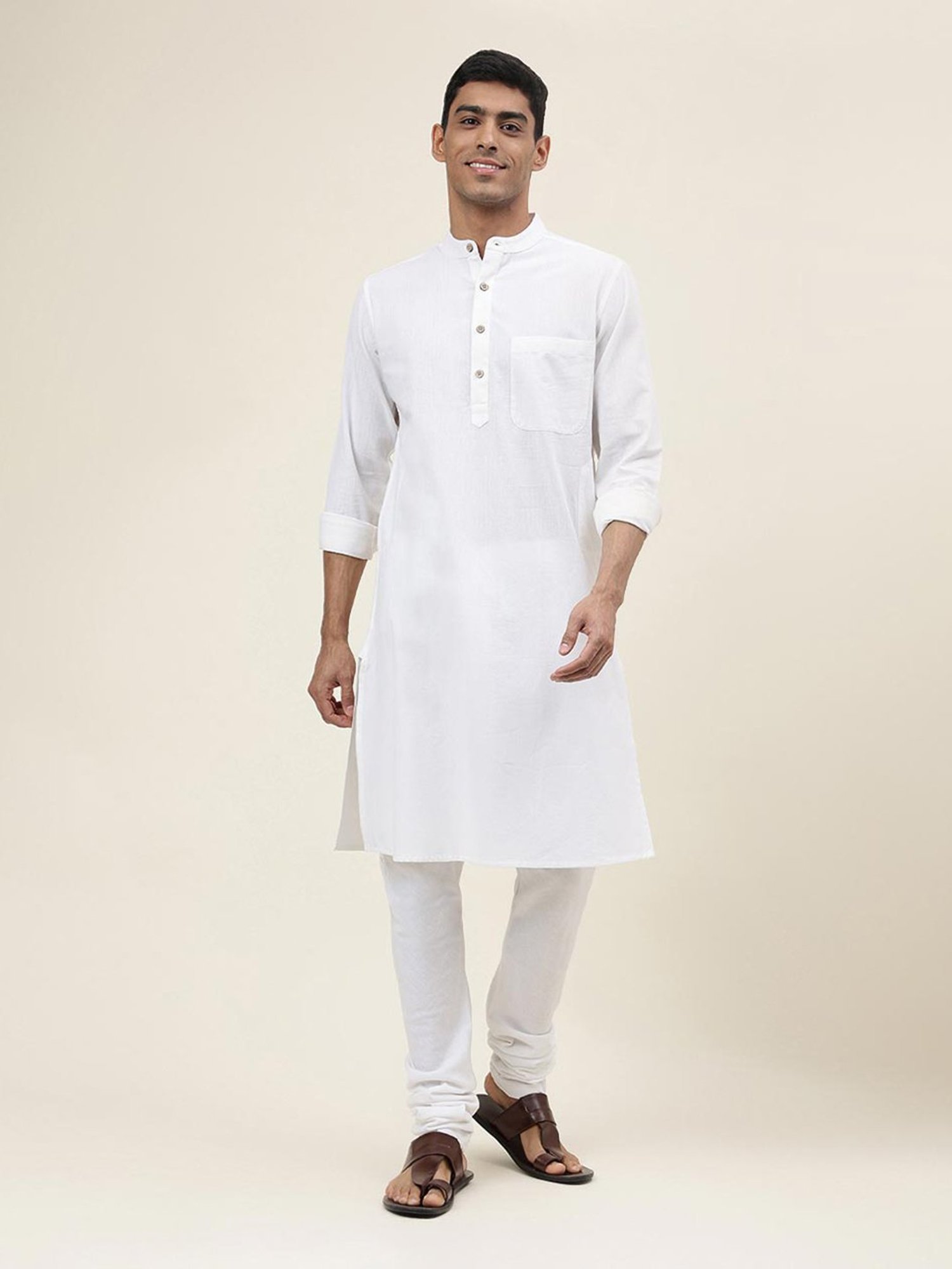 Manthan Red Full Sleeves Solid Kurta