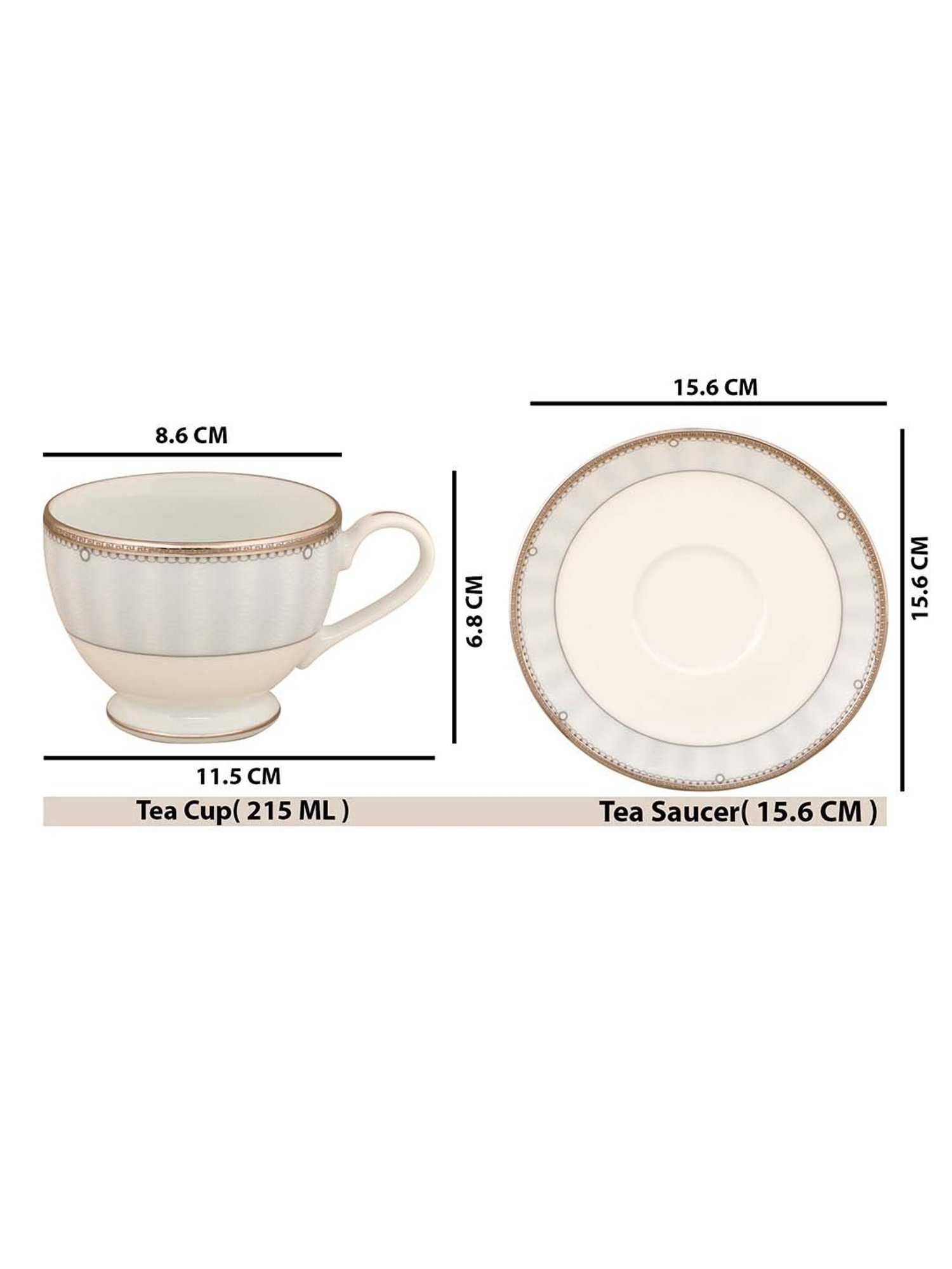 NORITAKE Hearth Off-White & Light Grey Porcelain 0.215 L Tea Set (6 Tea Cups & 6 Tea Saucers)