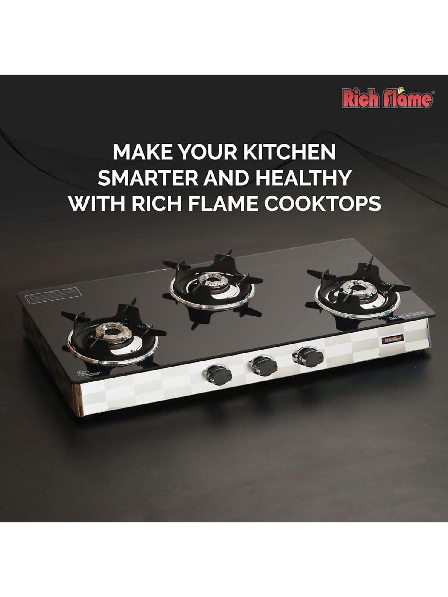 RICHFLAME Gas Stove with 3 Burners ( Black )