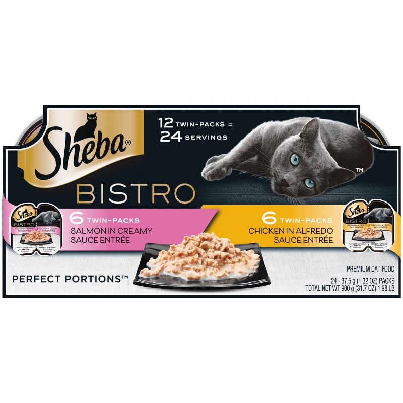 Sheba Perfect Portions Bistro Salmon in Creamy Sauce & Chicken in Alfredo Sauce Wet Cat Food Variety Pack - 2.6oz/12ct
