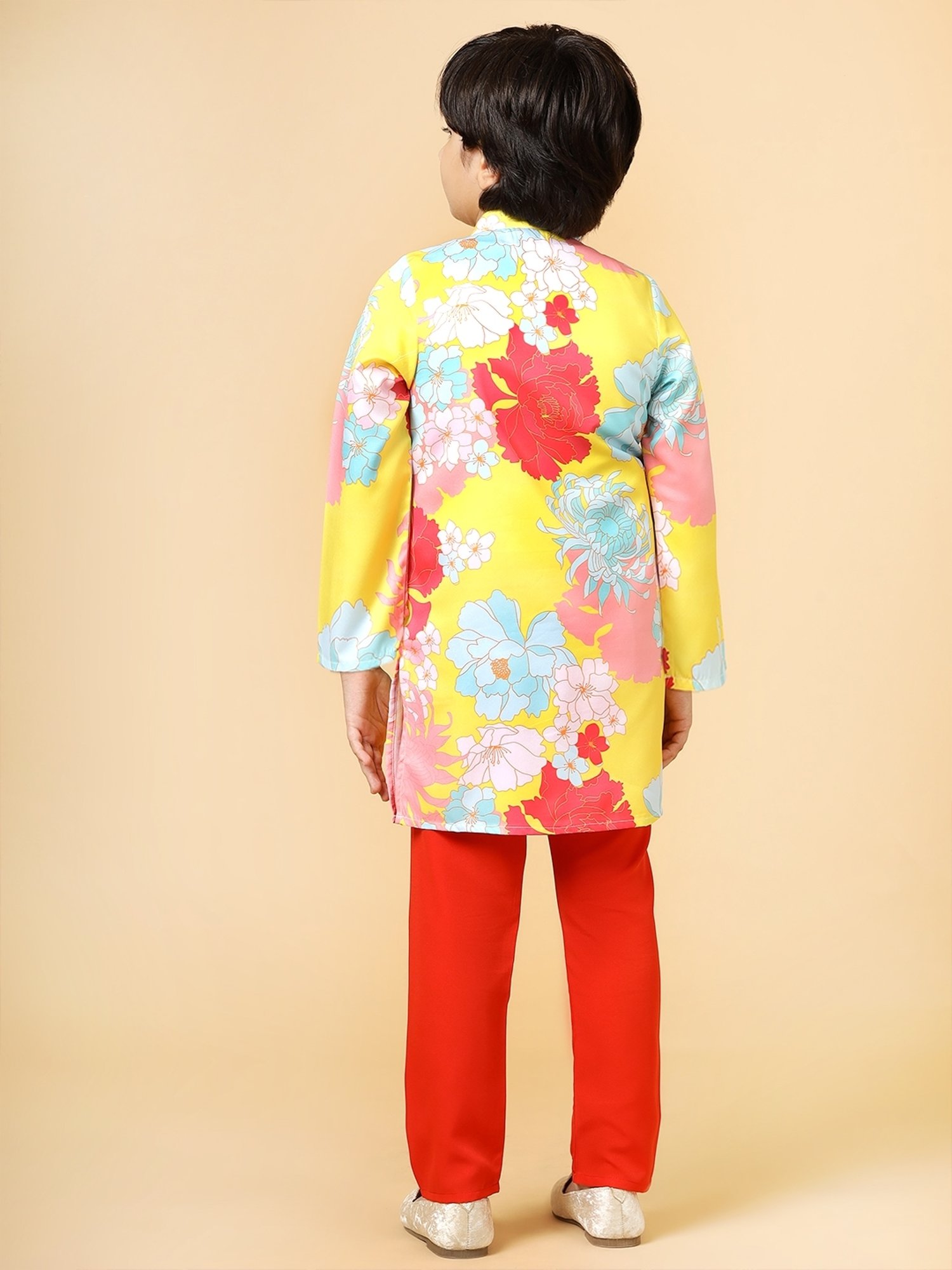 VASTRAMAY Boys Yellow & White Cotton Printed Full Sleeves Kurta Sets