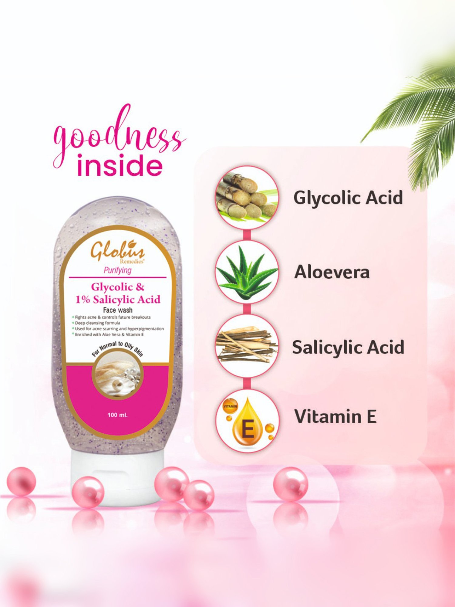 Globus Remedies Purifying Glycolic & 1% Salicylic Acid Face Wash - Pack of 2