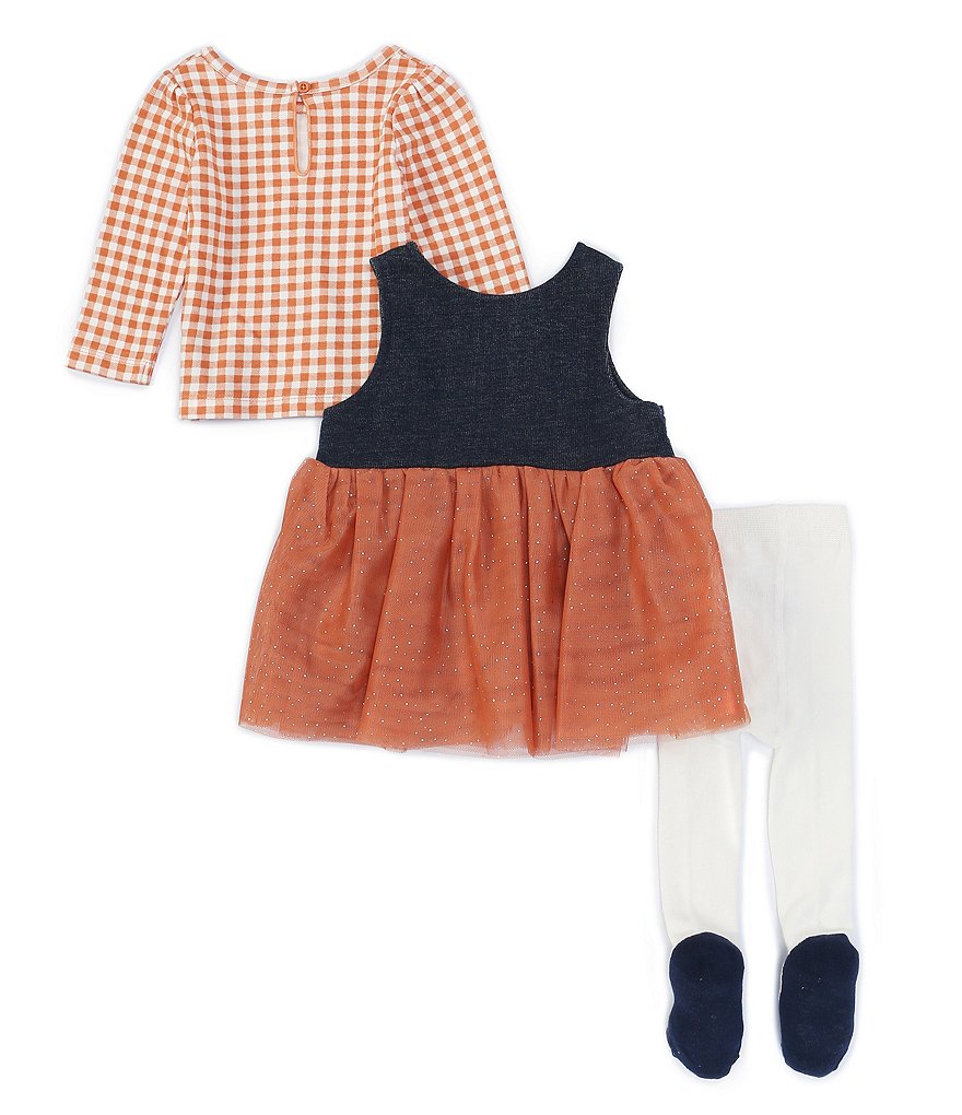 Baby Starters Baby Girls 3-9 Months Gingham Sweater & Denim Jumper Dress 3-Piece Set