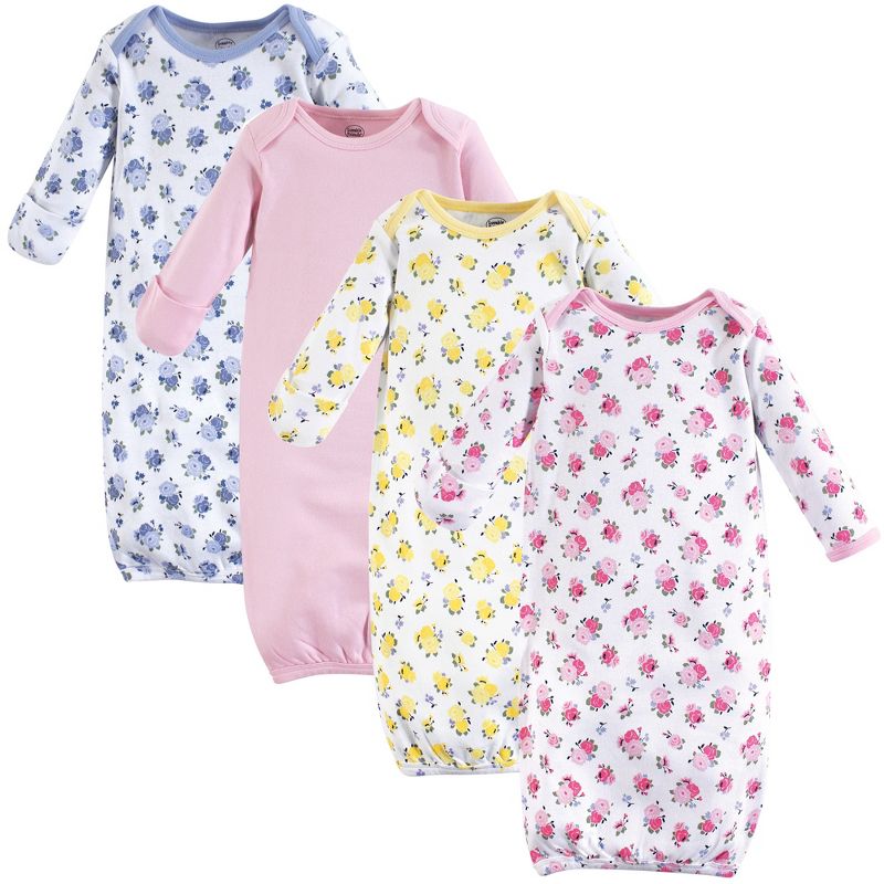 Touched by Nature Baby Girl Organic Cotton Long-Sleeve Gowns 3pk, Pink Rose, 0-6 Months