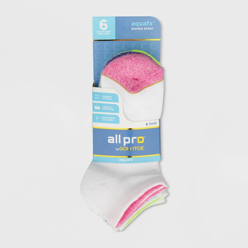 All Pro Women's 6pk Aqua FX No Show Socks - White 4-10