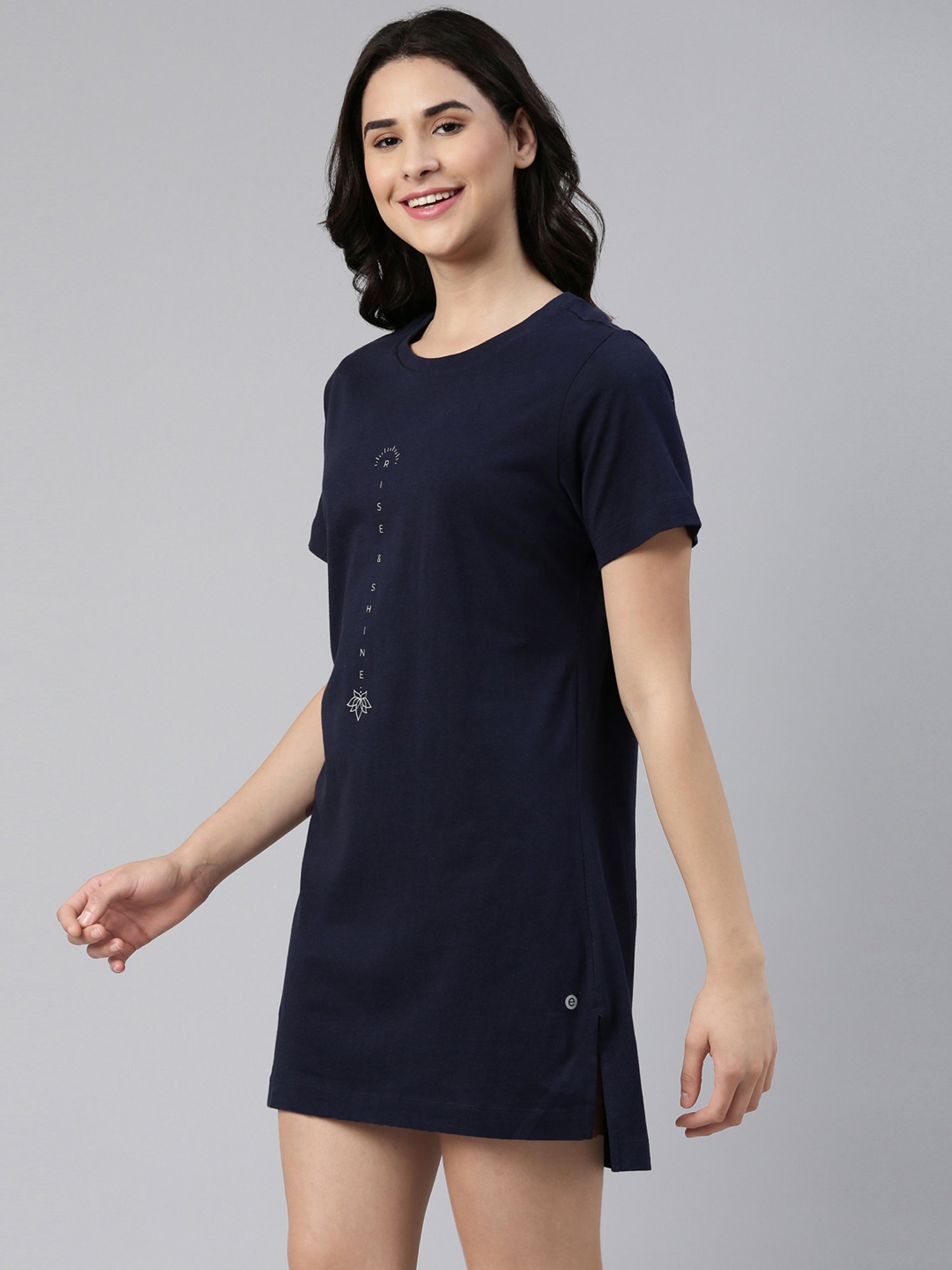 Enamor Indigo Blue Cotton Graphic Print Sleep Tee