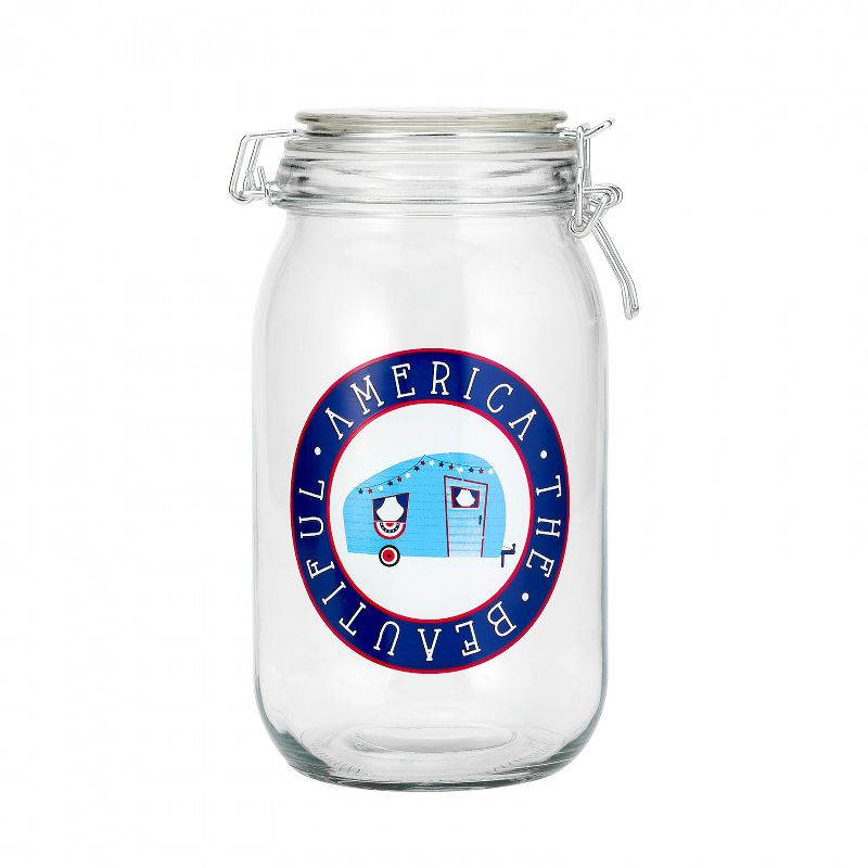 Amici Home 50 oz Single Container America the Beautiful Glass Storage Canister Clear with Decal