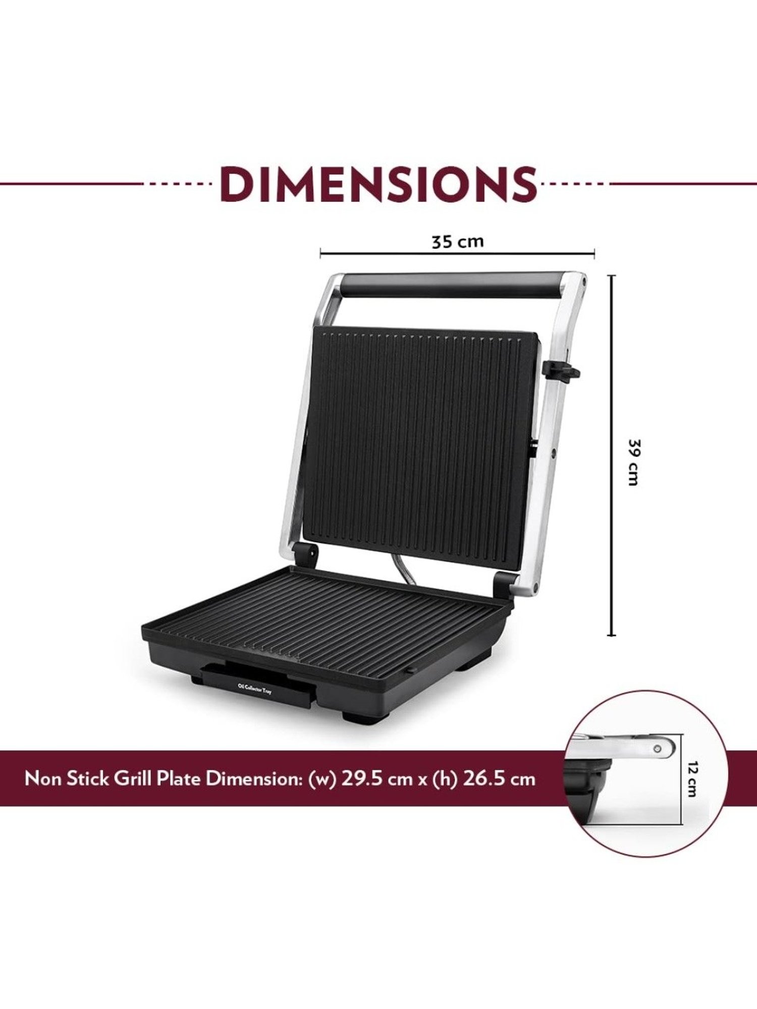 Borosil Sandwich Maker 700W Non Stick Coating (Black)