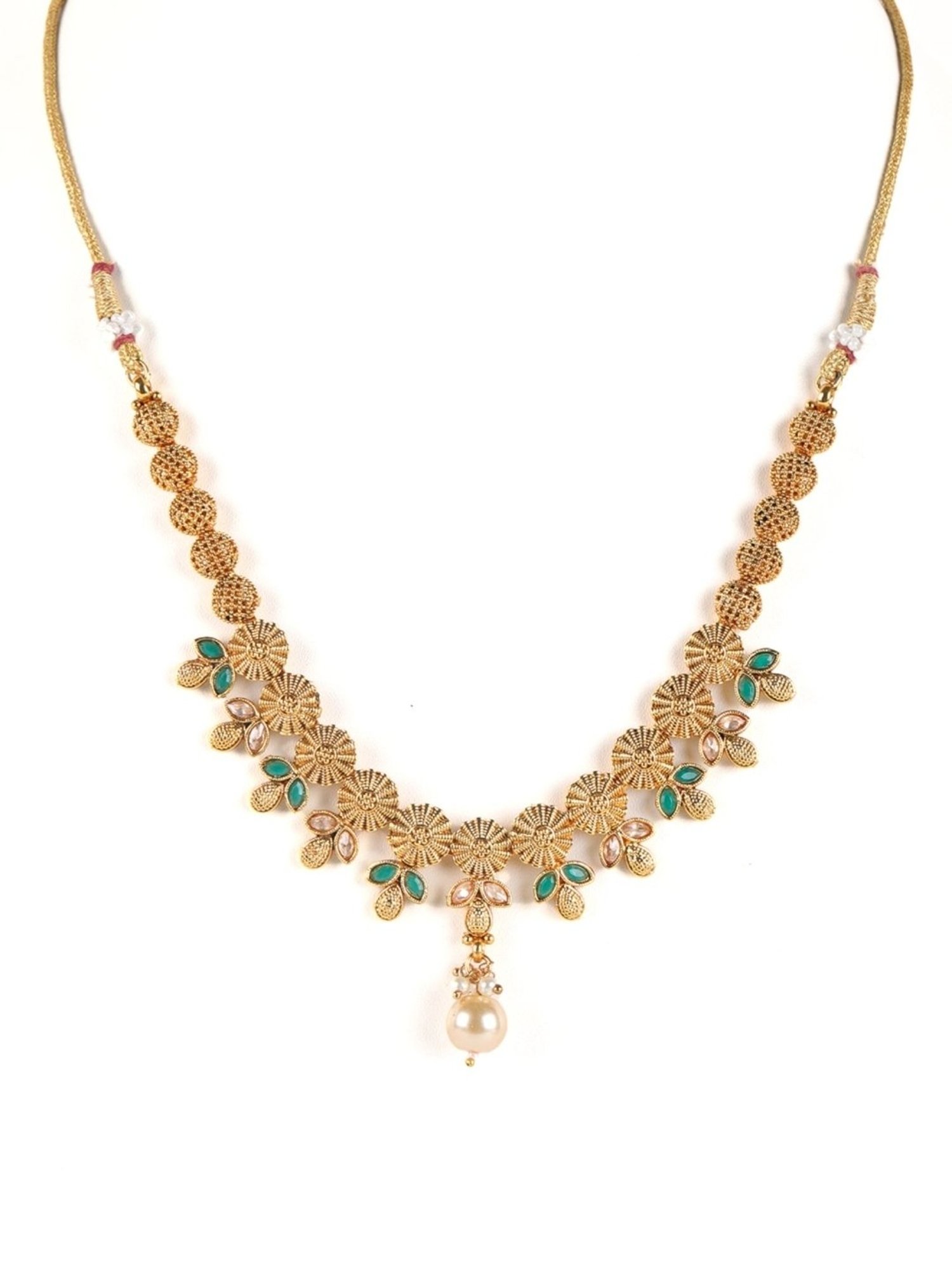 Aatmana Gold-Plated & Green Stone Studded Handcrafted Necklace Set