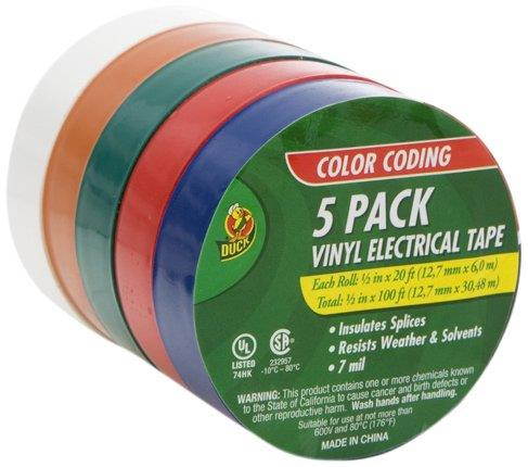 Duck Brand 299020 Colored Electrical Tape, 1/2Inch by 20 Feet, 5Pack of Rolls, MultiColor