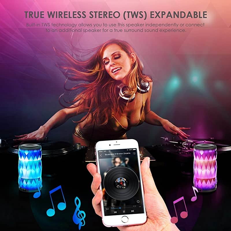 LED Bluetooth Speaker,Night Light Changing Wireless Speaker, Portable Wireless Bluetooth Speaker 6 Color LED Themes,Handsfree/Phone/PC/MicroSD/USB Disk/AUX-in/TWS Supported