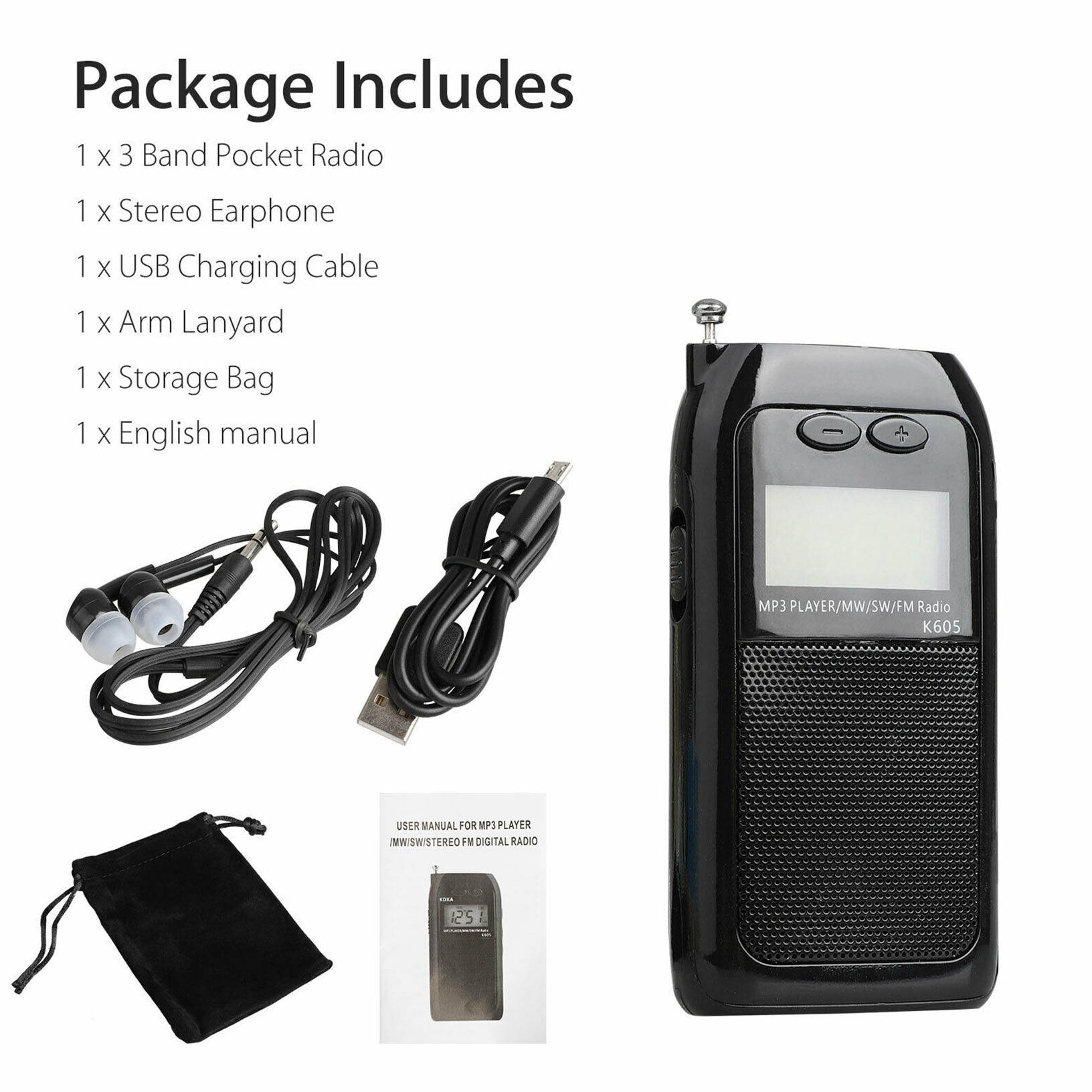 Digital FM AM SM Radio Mini Pocket Walkman Receiver Stereo w/ Earphones