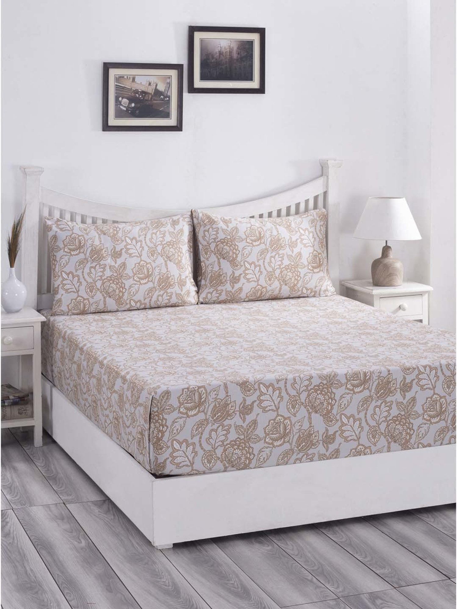 Maspar Hues PBS Nomad Scuplt Orlean Blue & Brown Cotton 210 TC Double Bedsheet & 2 Pillow Covers