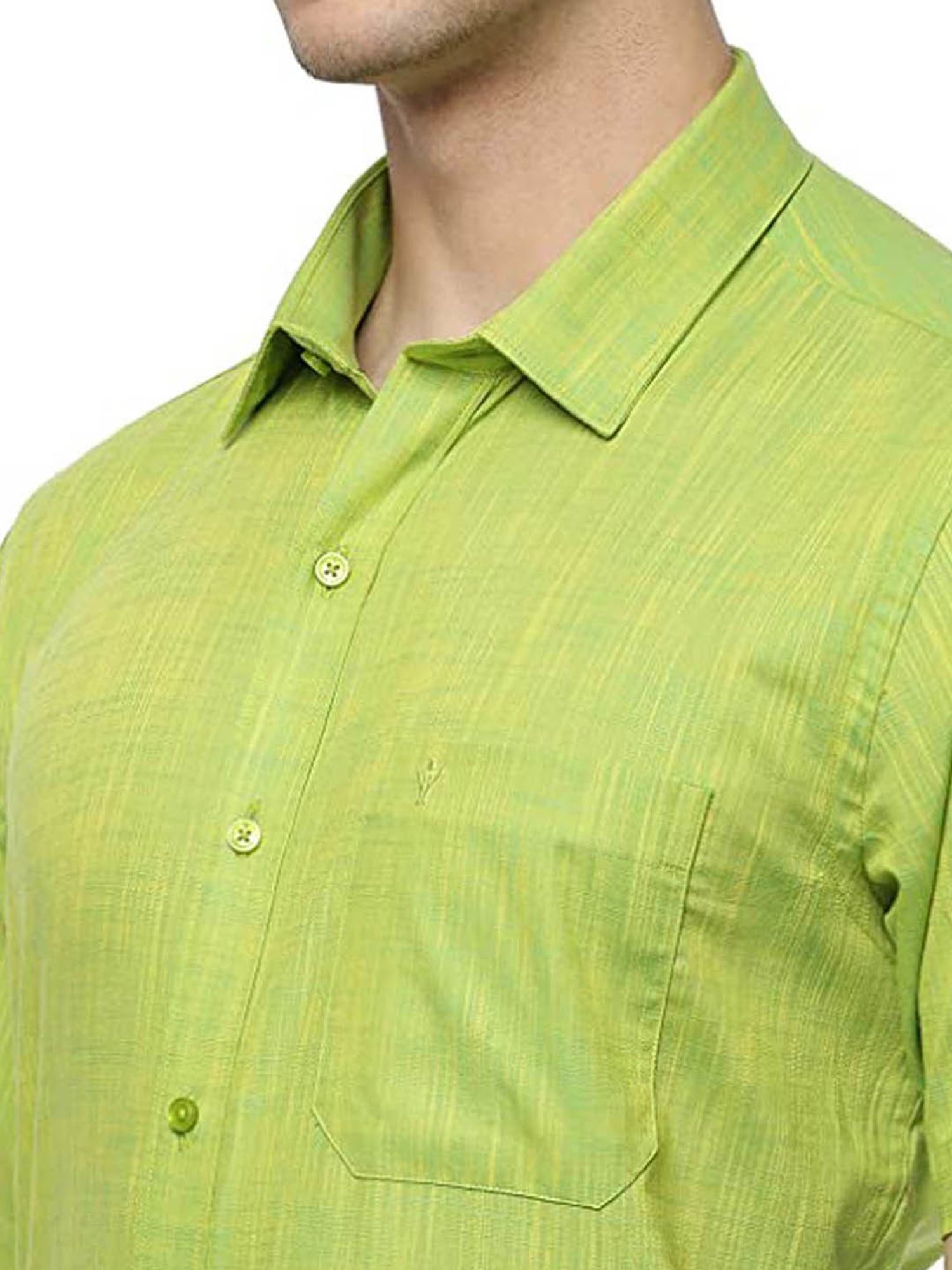 Ramraj Green Cotton Slim Fit Self Pattern Shirt