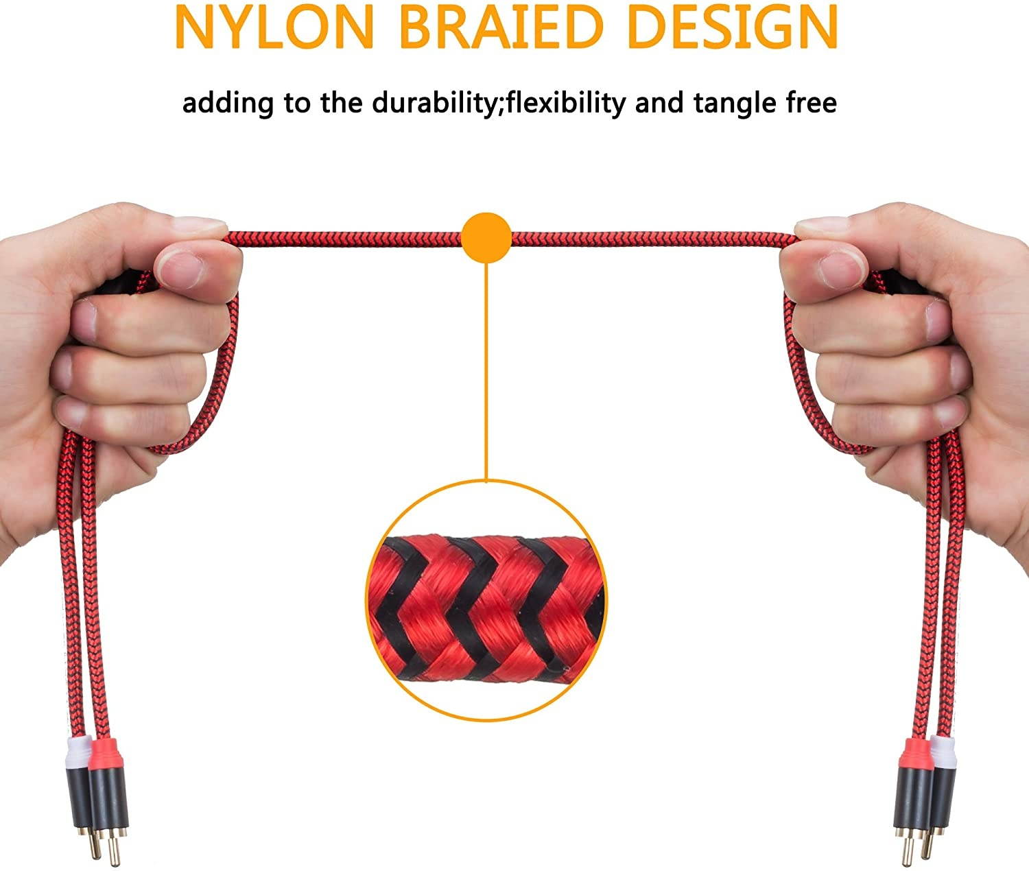 RCA Cable 30Ft2Rca Male to 2-RCA Male Audio Stereo Subwoofer Cable [Hi-Fi Sound] Nylon-Braided Auxiliary Audio Cord for Home Theater HDTV Amplifiers Hi-Fi SystemsSpeakers and etc(30Ft/10M)