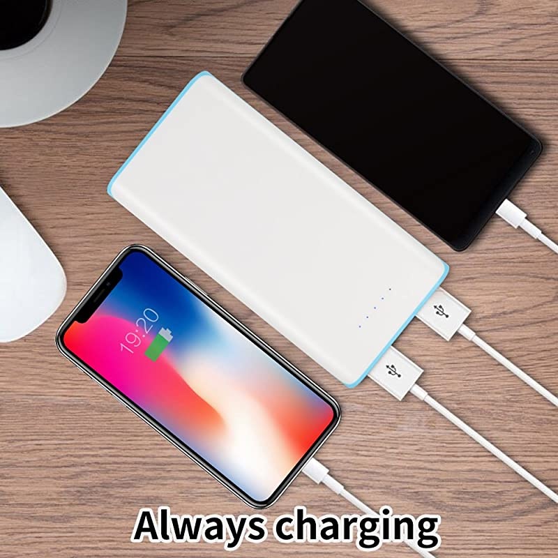 Phone Battery Pack,Dual USB Output Portable Cell Phone Charger, External Cell Phone Battery Pack, Power Bank with LED Light for Smart Phone, iPhone, iPad & Samsung Galaxy & More (Blue)