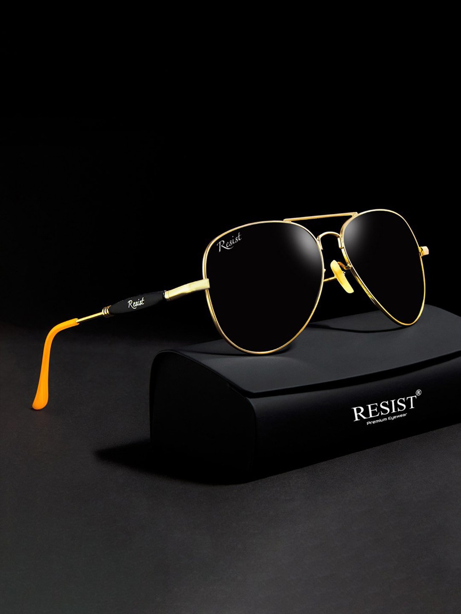Resist Eyewear Black Aviator Unisex Sunglasses