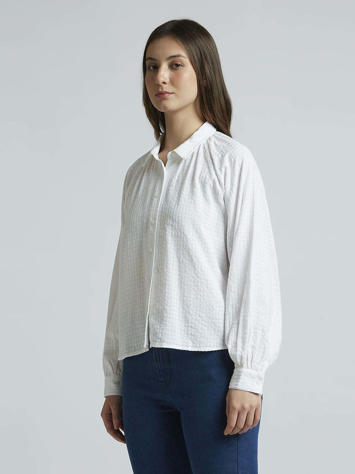 Pepe Jeans White Cotton Self Pattern Shirt