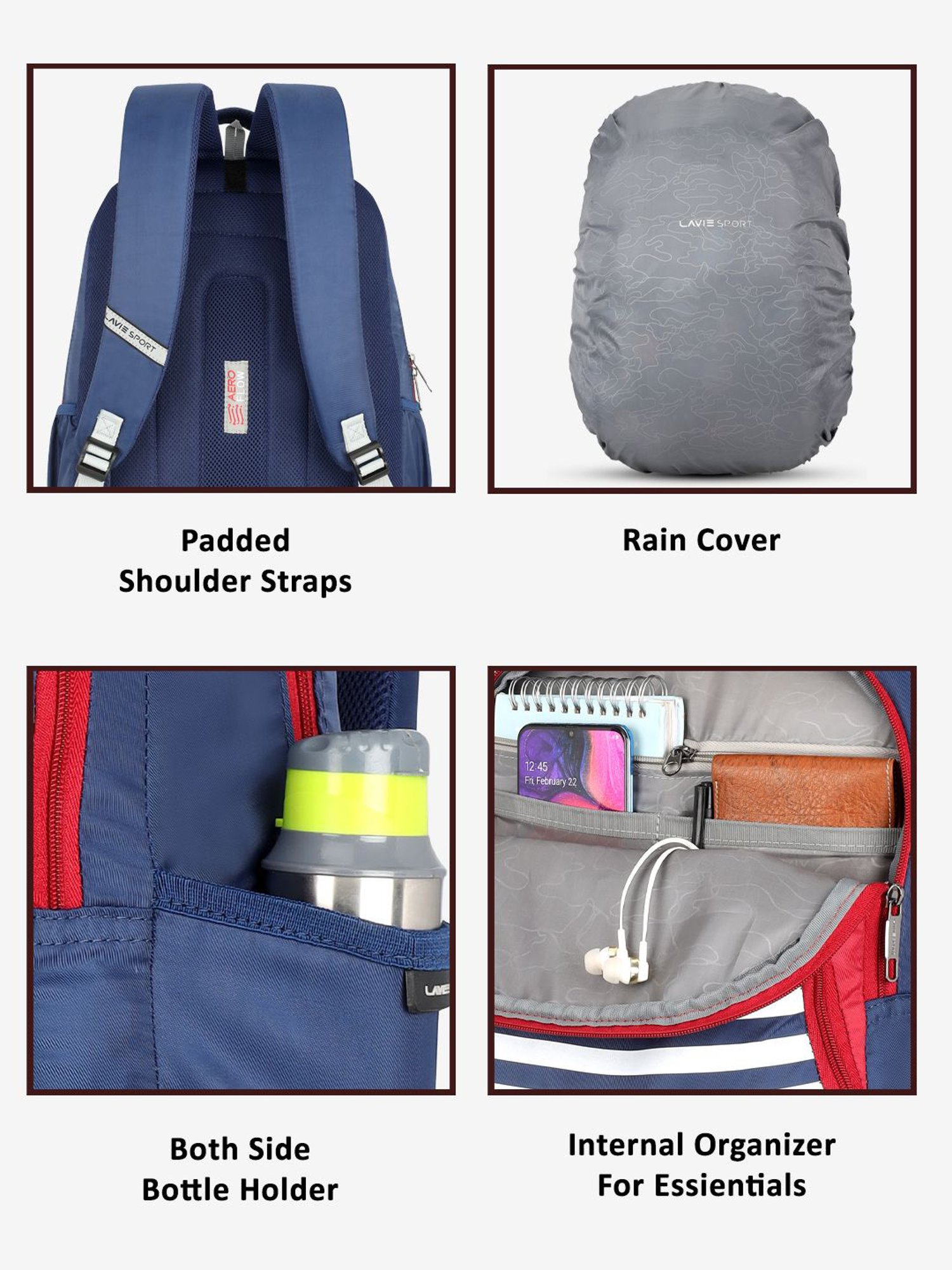 Lavie Sport Nautical 39L Printed School Unisex Backpack with Rain cover for Boys/Girls (Navy)