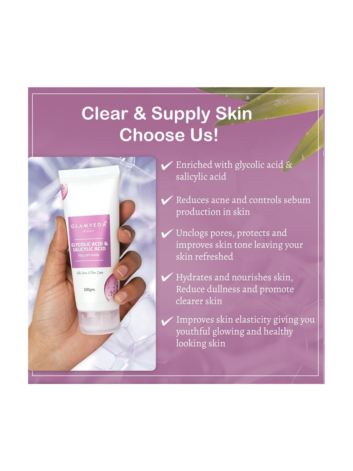 Glamveda Glycolic Acid and Salicylic Acid Peel Off Mask - 100 gm